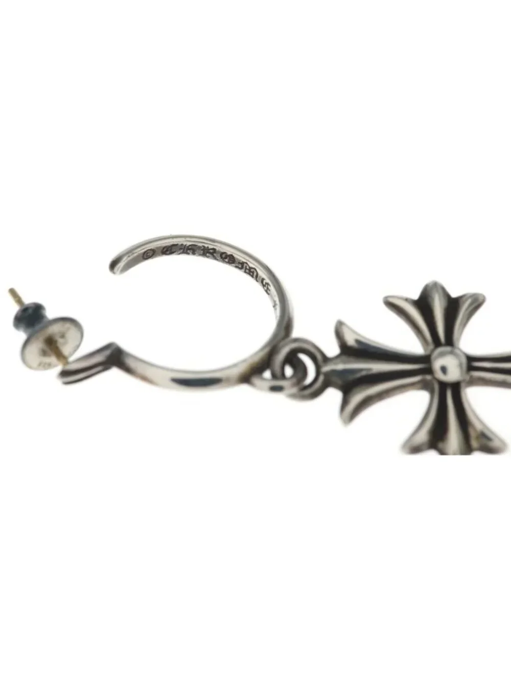 Chrome Hearts Tiny CH Cross Hoop Earrings Silver